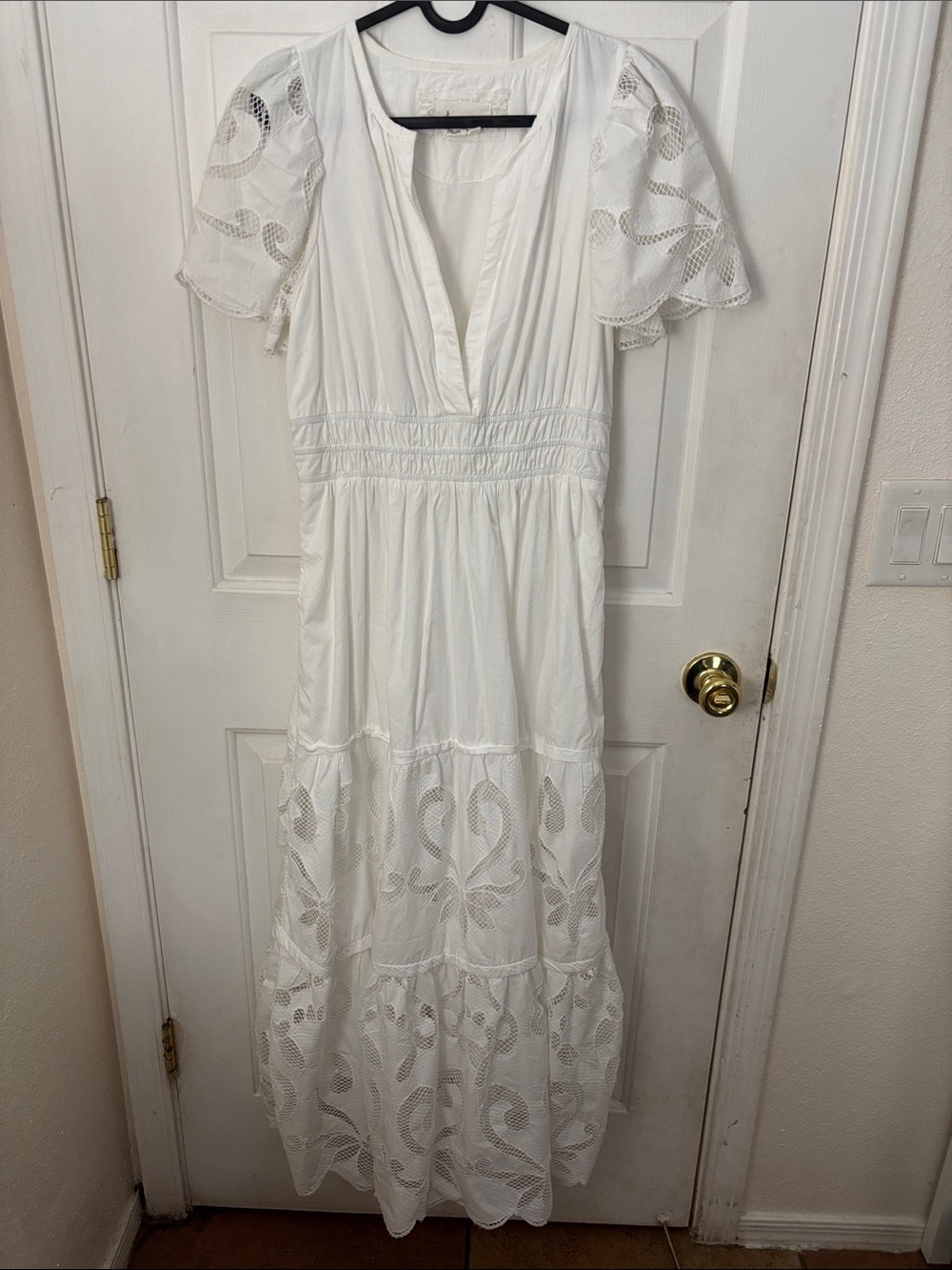 Anthropologie White Eyelet Maxi Dress with Puff Sleeves